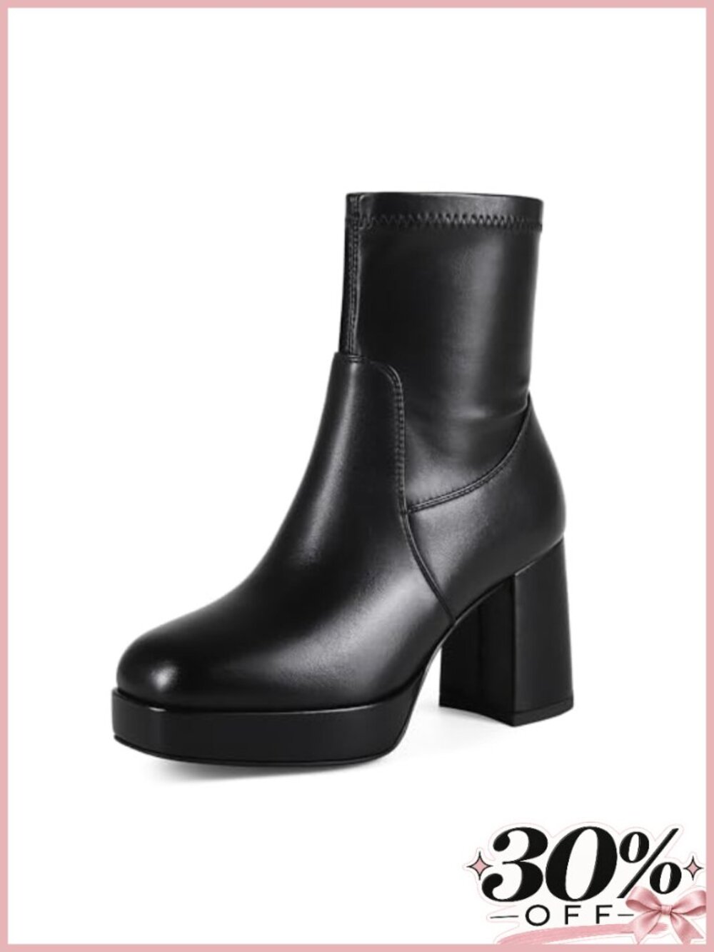 Women's Stretch Ankle Boots Platform Chunky Block Heel Square Toe Zip Booties